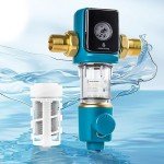 BriskSpring Automatic Cleaning Filter Screen, Spin Down Sediment Water Filter, 1" MNPT + 3/4" FNPT, 300 Micron Reusable Whole House Water Filter System for Well Water with Built-in Housing Scraper