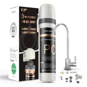 𝗪𝗜𝗡𝗚𝗦𝗢𝗟 Under Sink Water Filter System with Stainless Steel Faucet, Reduces Chlorine, Heavy Metals, Bad Taste, Sediment, NSF/ANSI 42&53, 8K, Easy Installation Sink Water Filter, Brushed Nickel