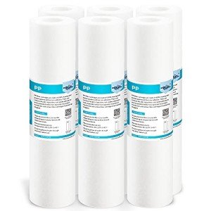 Membrane Solutions 20 Micron Sediment Water Filter Replacement Polypropylene Cartridge 10"x 2.5" for Whole House RO System, Compatible with Aqua-Pure AP110, GE FXUSC, WHKF-GD05, Culligan P5-6 Pack