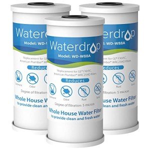 Waterdrop FXHTC Whole House Carbon Water Filter, Replacement for GEĀ® FXHTC, GXWH40L, GXWH35F, CulliganĀ® RFC-BBSA, American Plumber W10-PR, W10-BC, WRC25HD, 10" x 4.5" Cartridge, 5 Micron, Pack of 3