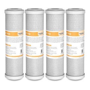 Membrane Solutions 5 Micron 2.5" x 10" CTO Carbon Block Water Filter Cartridge Replacement for Whole House Filtration Systems, Compatible with WFPFC8002, WFPFC9001, FXWTC, WHEF-WHWC, WHCF-WHWC, 4-Pack