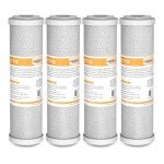 Membrane Solutions 5 Micron 2.5" x 10" CTO Carbon Block Water Filter Cartridge Replacement for Whole House Filtration Systems, Compatible with WFPFC8002, WFPFC9001, FXWTC, WHEF-WHWC, WHCF-WHWC, 4-Pack