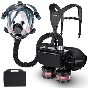 Xaafgv Portable Powered Air Purifying Respirator Kit, PAPR Respirator System with 40mm Activated Carbon Filter, Reusable Gas Mask for Gases, Organic Vapors, Dust, Paint, Chemicals
