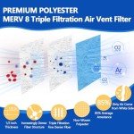 Air Vent Filters Roll,12x90 inch Cut to Fit Air Vent(up to 60 filters), MERV 8 Triple Filtration Electrostatic Air Filter Material for AC, HVAC Furnace, Grilles and Mobile Home Adhesive 48PCs Velcros