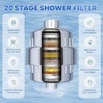 20-Stage Shower Filter Head for Hard Water – High-Output Filtered Shower Head to Remove Toxic Chemicals,Reduce Dry Skin, Dandruff |Best Water Softener Shower Filter for Healthier Hair-Polished Chrome