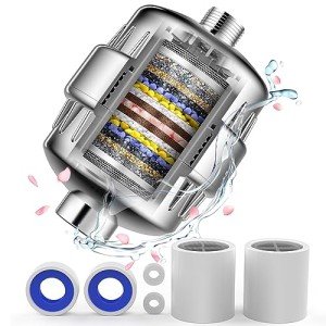 Shower Filter, 20 Stage Filtered Shower Head for Hard Water, Shower Head Filter with 2 Replaceable Cartridges to Remove Chlorine and Harmful Substance (Silver) (Silver)