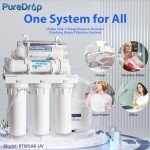 PureDrop RTW5AK-UV Reverse Osmosis Water Filter System with Alkaline Remineralization & UV Filter, 7-Stage RO Water Filter System, Under Sink Water Filtration System Plus Extra 3 Filters, 50 GPD