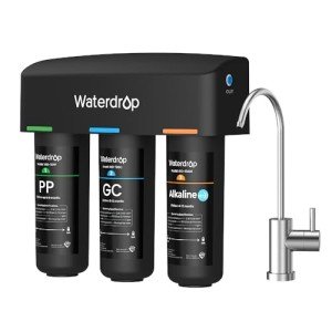 Waterdrop TSB-ALK 8 Layer High Capacity Slightly Alkaline Under Sink Water Filter, Reduces PFAS, PFOA/PFOS, Fluoride, Chlorine, Bad Taste & Odor, with Dedicated Faucet, Under Sink Water Filter