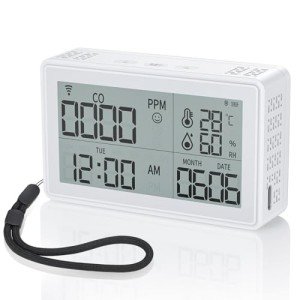 ELECTOP Portable Carbon Monoxide Detectors, WiFi Co Gas Monitor for Air Quality, [3-in-1] CO Detector, Humidity, Temperature Meter, CO Sensor Alarm Detector with Lanyard for Home and Travel