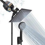 NearMoon Filtered Rain Shower Head, High Pressure 8″Square, and 5 settings Handheld Shower Filter Combo with Self-adhesive Holder/1.5M Hose -1 Replaceable Filter Cartridge (Matte Black)