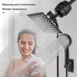 NearMoon Filtered Rain Shower Head, High Pressure 8″Square, and 5 settings Handheld Shower Filter Combo with Self-adhesive Holder/1.5M Hose -1 Replaceable Filter Cartridge (Matte Black)
