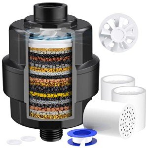 20-Stage Shower Head Filter-Shower Head Filter for Hard Water, with 3 Replaceable Filter Cartridges, High Output Shower Water Filter for Removing Chlorine and fluoride,Black