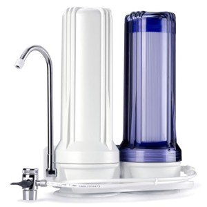 iSpring CKC2 High Output 2 Stage Countertop Water Filtration Dispenser System-Includes Activated Carbon Block Filters, White