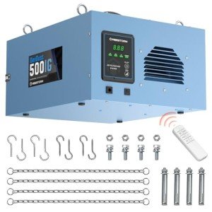 Abestorm Air Filtration System Woodworking with 3-Speed Adjustments, Remote-Controlled and Built-in Ionizer Function, Industrial Hanging Air Filter for Woodworking, Garage, Workshop, DecDust 500IG