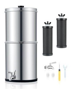 CO-Z Gravity-Fed Water Filter System, 2.25 Gallons Countertop Water Filtration System, 304 Stainless Steel Gravity Water Purifier with 2 Carbon Filters & Water Spigot, NSF/ANSI 42 Certification