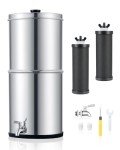 CO-Z Gravity-Fed Water Filter System, 2.25 Gallons Countertop Water Filtration System, 304 Stainless Steel Gravity Water Purifier with 2 Carbon Filters & Water Spigot, NSF/ANSI 42 Certification
