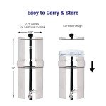 AquaEasy Stainless Steel Gravity Water Filter System (2.25 Gallon) with 2X Activated Carbon Filter, Stainless Steel Tap and Stand | Countertop Water Filtration System (Matte)