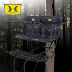 Hawk Big Denali 2 Man Climbing Tree Stand, 18 Foot Deer Hunting Ladderstand with Kick Out Footrests and Extra Large MeshComfort Seats