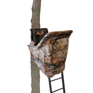 MUDDY The Skybox Deluxe 20 Foot 1 Person Deer Hunting Ladderstand, Climbing Tree Stand with Blind Kit, Adjustable Shooting Rail and Flex-Tek Seat