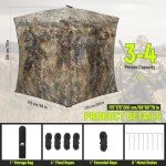 Rhino Valley Hunting Blind 360° See Through, 3-4 Person Pop Up Ground Blinds with Carrying Bag, Portable Resilient Hunting Tent with Silent Magnetic Door & Sliding Windows for Deer Turkey Hunting