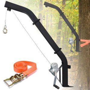Tree Mounted Deer Hoist Stand for Hunting, 500LBS Capacity Deer Stand with Manual Winch, 23FT Steel Cable Heavy Duty Deer Hanger for Skinning, Field Dressing, Included Ratchet Strap Lock On Tree Stand