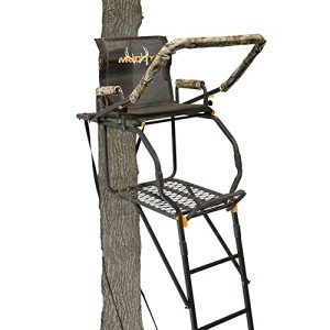 Muddy Deer Hunting Climbing Adjustable Quiet Heavy-Duty Huntsman Deluxe 17 ft 1-Person Ladder Tree Stand, Black