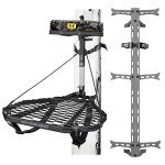 Hawk Combat Heavy Duty Hunting Tree Stand with Full Body Safety Harness, Fold Up Steps and Set of 3 Helium Climbing Sticks, Black