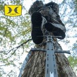 Hawk Combat Heavy Duty Hunting Tree Stand with Full Body Safety Harness, Fold Up Steps and Set of 3 Helium Climbing Sticks, Black