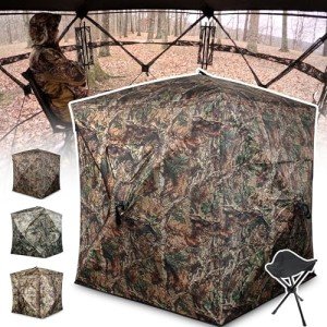 ShedOFF Hunting Blind 1-3 Person with Portable Hunting Chair, 270 Degree See Through Pop up Ground Blinds for Deer Turkey Duck Hunting, Bow Hunting Adjust Windows with Silent Zipper(CAMO BrownTree)