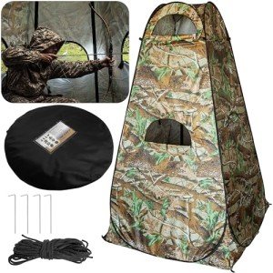RunNico Hunting Blind Tent, 75''x47''x47'' Higher 1-Person Ground Blind Tent with Around Zipper Windows, Portable Hunter Camouflage Tent for Outdoor Ground Deer Hunting