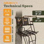 Muddy Partner Ladder Stand - 17' Height Durable Weather-Resistant Outdoor Hunting 2 Person Tree Stand with Extra Large Flex-Tek Seats & 40" W x 33" D Foot Platform, 500 Pound Maximum Capacity
