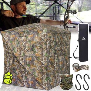 CROSSHIP 270° See Through Hunting Blind with Hunting Accessories Pack (Portable Bag,Camo Wrap Tapes,Face Mask&Gun Bow Hanger) - 2-3 Person Waterproof Hunting Blind Ground - Pop Up Design