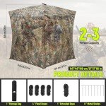 Rhino Valley Hunting Blind 360° See Through, 2-3 Person Pop Up Ground Blinds with Carrying Bag, Portable Resilient Hunting Tent with Silent Magnetic Door & Sliding Windows for Deer Turkey Hunting