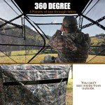 Hunthor Hunting Blind, 360 Degree See Through Hunting Ground Blind Deer Blind with Silent Zipper and Orange Top, Portable 2-3 Person Pop Up Hunting Tent for Deer and Turkey Hunting with Carry Bag