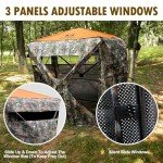 Hunthor Hunting Blind, 360 Degree See Through Hunting Ground Blind Deer Blind with Silent Zipper and Orange Top, Portable 2-3 Person Pop Up Hunting Tent for Deer and Turkey Hunting with Carry Bag