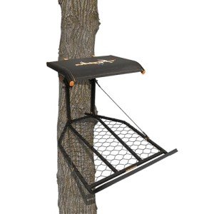 Muddy Boss XL Hang-on, Durable Weather-Resistant Outdoor Hunting Tree Stand, Wide Stance Platform with Fixed Footrest & Flip-Back Flex-Tek Seat, 300 Pound Maximum Capacity