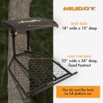 Muddy Boss XL Hang-on, Durable Weather-Resistant Outdoor Hunting Tree Stand, Wide Stance Platform with Fixed Footrest & Flip-Back Flex-Tek Seat, 300 Pound Maximum Capacity