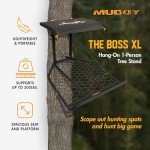Muddy Boss XL Hang-on, Durable Weather-Resistant Outdoor Hunting Tree Stand, Wide Stance Platform with Fixed Footrest & Flip-Back Flex-Tek Seat, 300 Pound Maximum Capacity