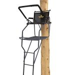 Rivers Edge Jumbo Jack 1-Man Ladder Stand, RE658, 17’1” Height, Wide Flip-Up TearTuff Mesh Seat, Jumbo Platform, Flip-Out Footrest, 2-Way Adjustable Shooting Rail
