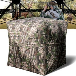 Niqwet Pop-Up Hunting Blind, Portable 270°See Through Camouflage Ground Blind, 2-3 Person,Silent Double-Zipper Door Durable Tent for Deer & Turkey Hunting with Carrying Bag