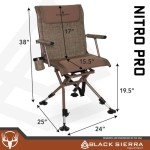 Black Sierra Heavy Duty Hunting Chair Supports 300 Lbs, XL 360° Silent Swivel Chair for Hunting Blind, Portable Ground Chair w/All Terrain Feet, Padded Armrests w/Carry Strap and Cupholder