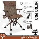 Black Sierra Heavy Duty Hunting Chair Supports 300 Lbs, XL 360° Silent Swivel Chair for Hunting Blind, Portable Ground Chair w/All Terrain Feet, Padded Armrests w/Carry Strap and Cupholder