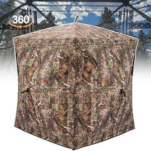 XProudeer Hunting Blind,See Through Ground Blinds with 360 Degree,2-3 Person Pop Up Portable Hunting Blinds,Camouflage Hunting Tent for Deer & Turkey Hunting