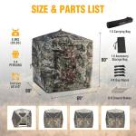 FLISSA Hunting Blind See-Through with Full-Opening Door, 3-4 Person Ground Camouflage Tent, 270 Degree, Portable and Durable 300D Reinforced Blind for Turkey, Deer, and Bear