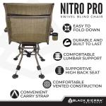 Black Sierra Heavy Duty Hunting Chair Supports 300 Lbs, XL 360° Silent Swivel Chair for Hunting Blind, Portable Ground Chair w/All Terrain Feet, Padded Armrests w/Carry Strap and Cupholder