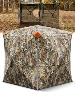 Holiwei Hunting Blind 360° Silent See Through Blind with Swing Door, 2-3 Person Pop Up Ground Blind with Carrying Bag, Portable Hunting Tent for Deer & Turkey Hunting