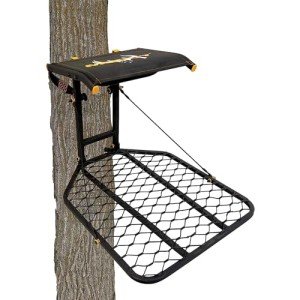 Muddy The Boss 1 Person Hang On Tree Stand, Deer Hunting Stand with Silent Straps, FlexTek Seat and Wide Stance Platform, Black