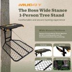 Muddy The Boss 1 Person Hang On Tree Stand, Deer Hunting Stand with Silent Straps, FlexTek Seat and Wide Stance Platform, Black