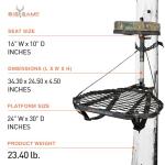 Hawk Mega Combat Hang On Tree Stand, Deer Stand with 24 x 30" Saddle Hunting Platform, Memory Foam Seat, & Safety Harness System