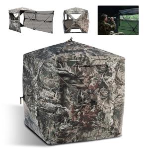 FLISSA Hunting Blind See-Through with Full-Opening Door, 3-4 Person Ground Camouflage Tent, 270 Degree, Portable and Durable 300D Reinforced Blind for Turkey, Deer, and Bear
